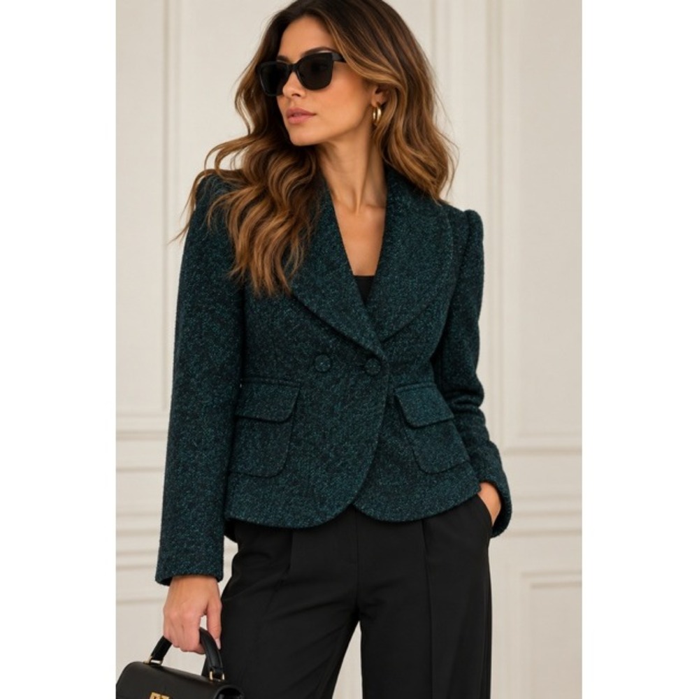 Carven Tweed Boucle Cropped Blazer Jacket Size 4 US Luxury Office Chic